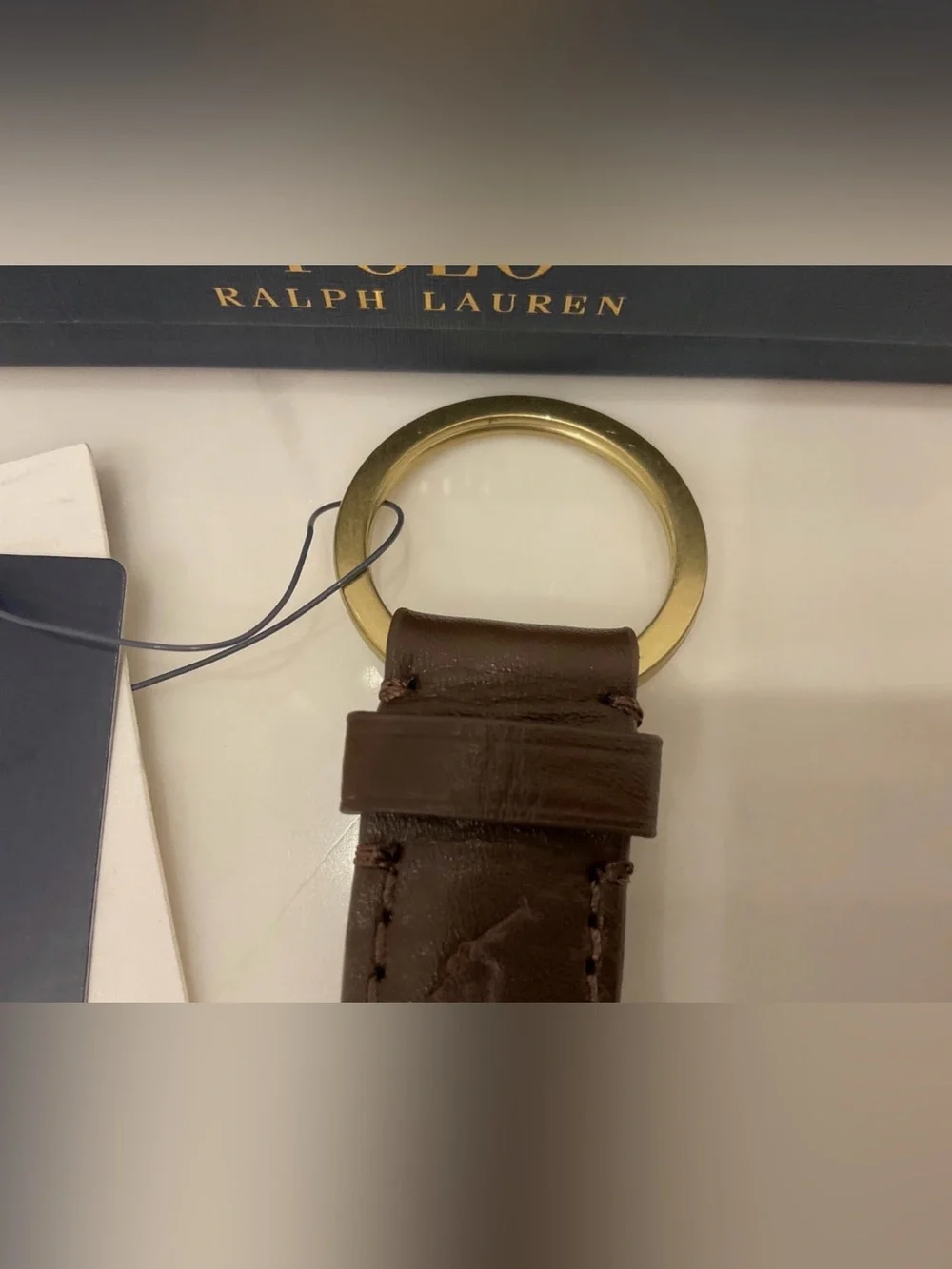 NEW Polo Ralph Lauren BRAIDED LEATHER Key Ring Keychain - BROWN